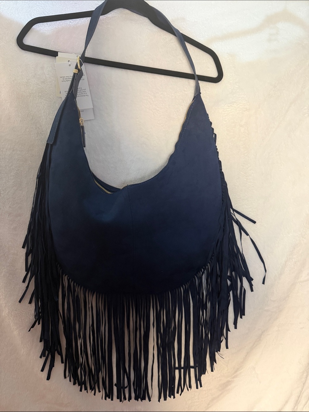 Navy Fringe Hobo Shoulder Bag